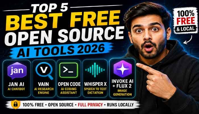 Best Free Open Source AI Tools 2026 thumbnail featuring five local AI tools